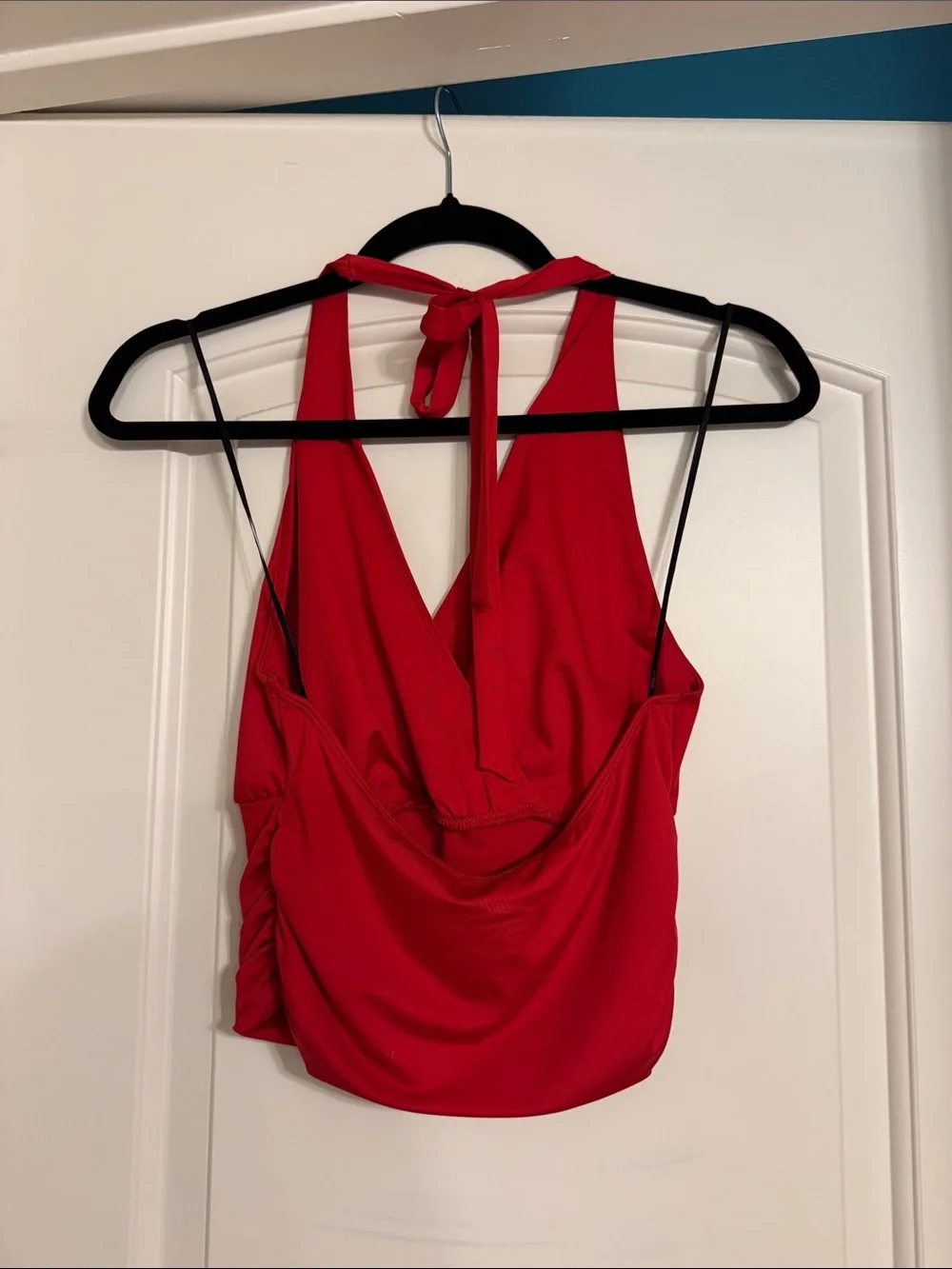 Red Halter V-Neck Ruched Tank - Picture 2 of 3